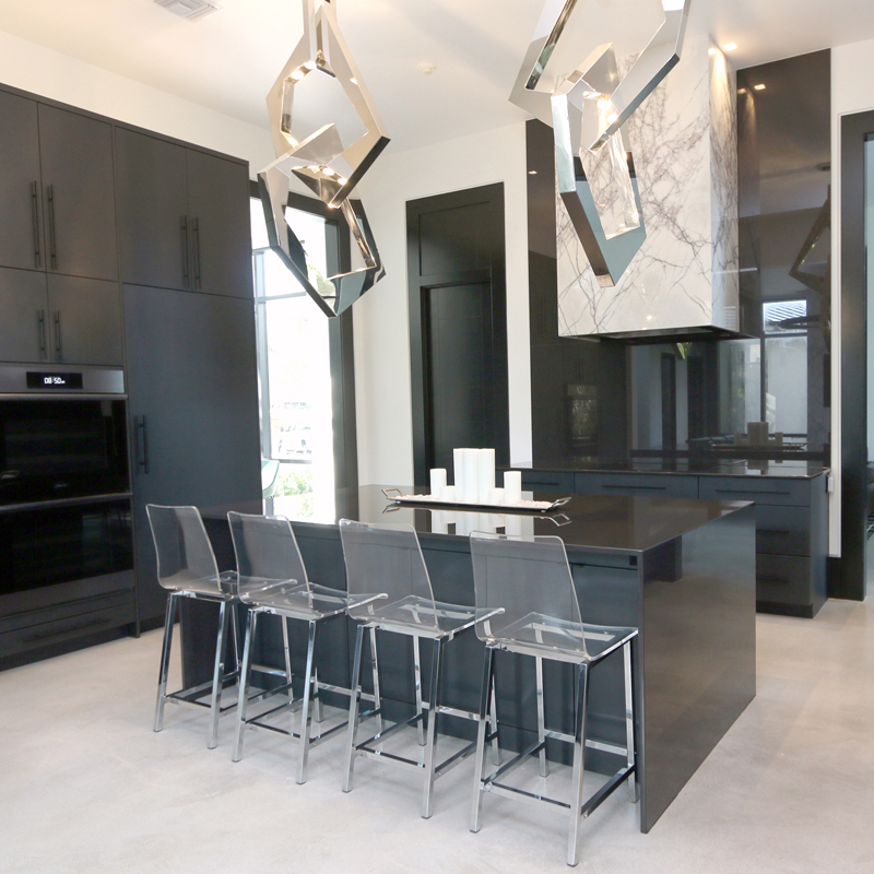 contemporary kitchen with custom black cabinets