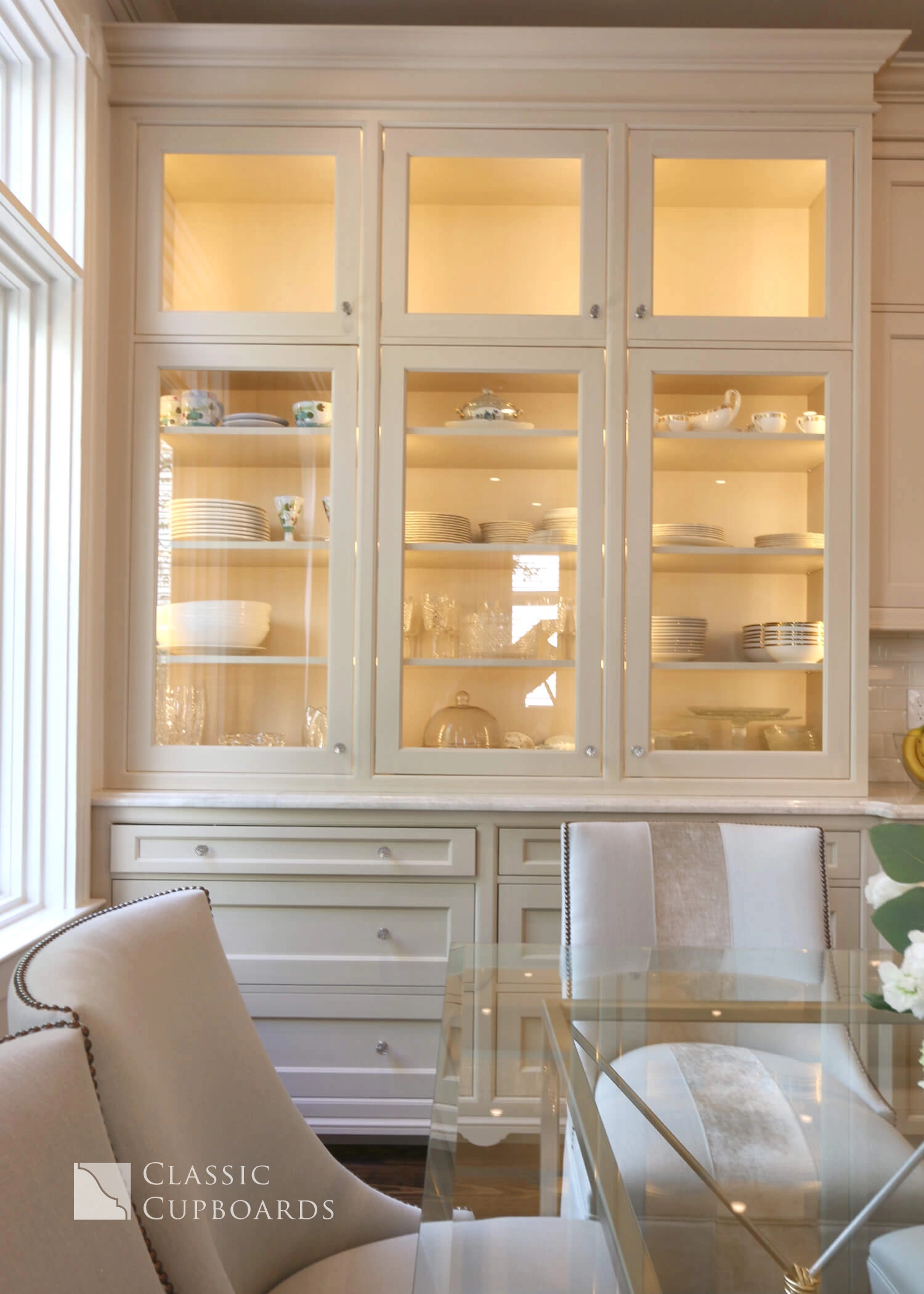 traditional style cabinetry with lighting