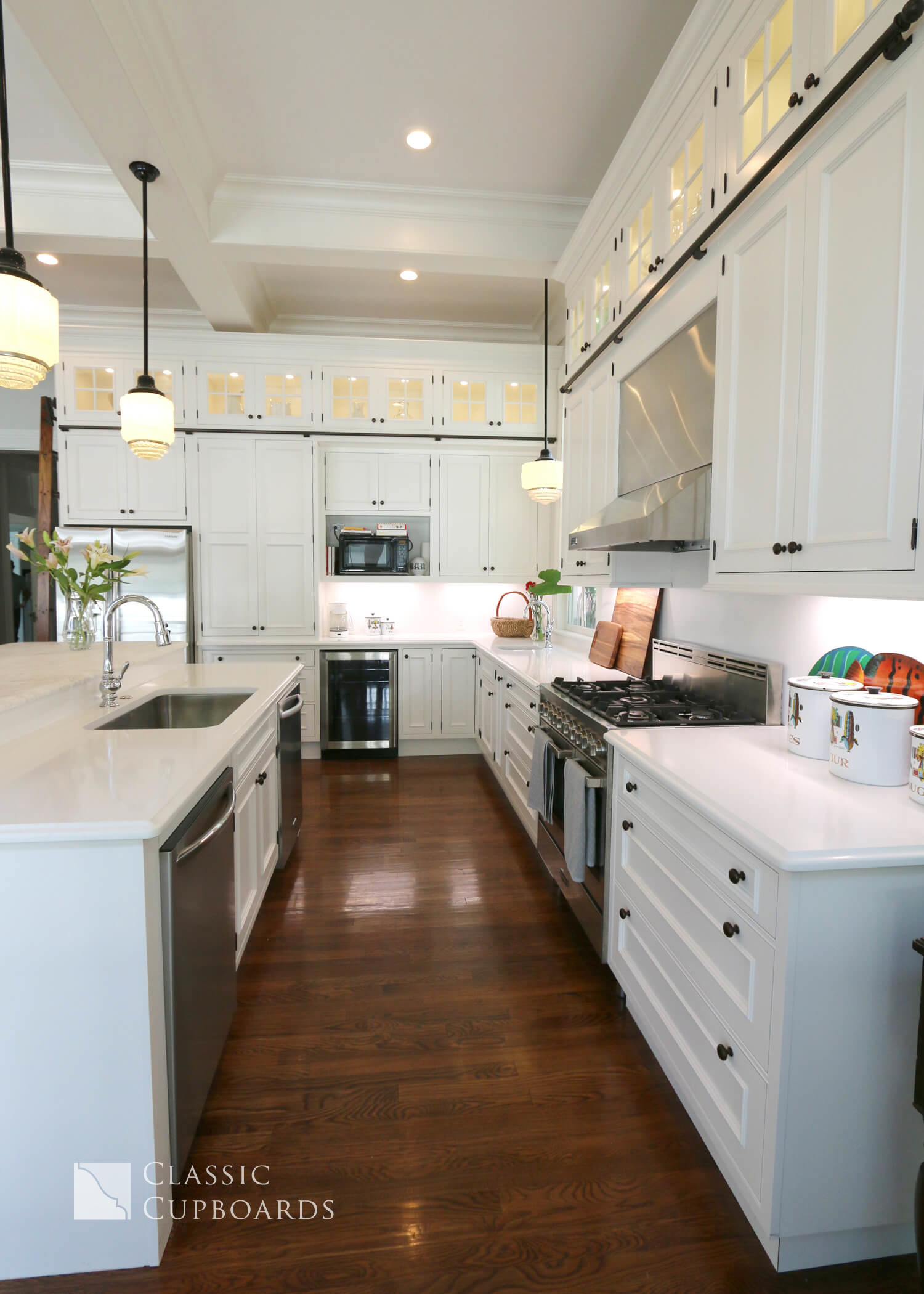 Traditional Kitchen with white cabinets