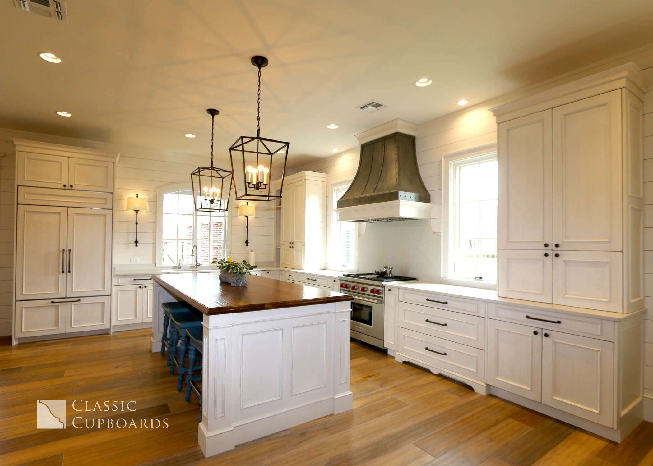 Transitional Kitchen with custom white cabinets