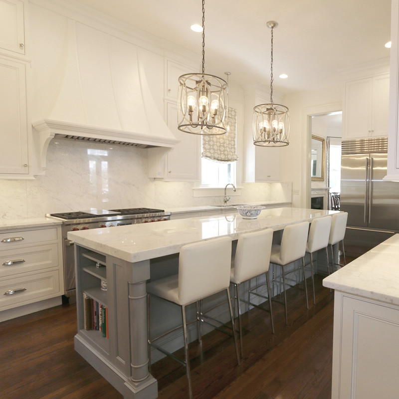 Traditional Kitchen white cabinets and gray island